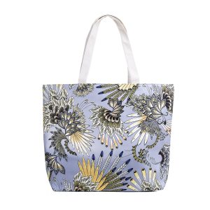 Feather Aztec Flower Grey Tote Bag