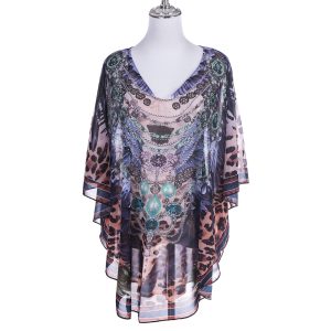 Sheer Kaftan Lilac/Rust Black with Diamantes