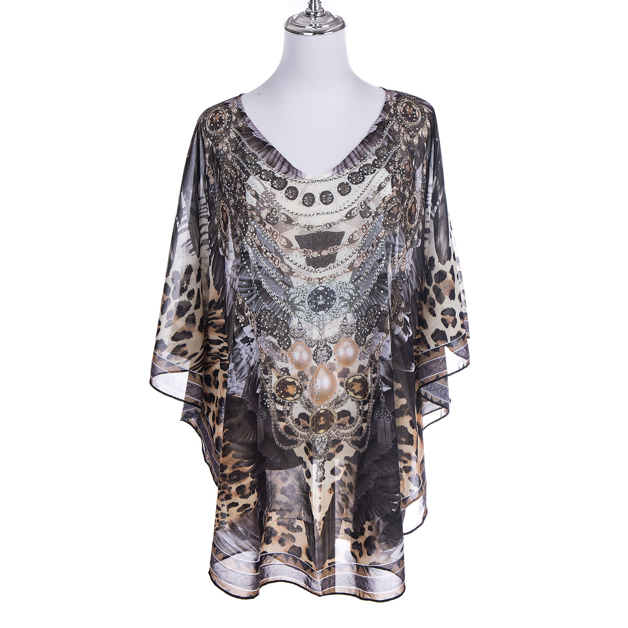 Sheer Kaftan Beige/Brown Black with Diamantes - The Specialty House