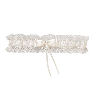 Ivory Lace Garter with Bow & Diamante