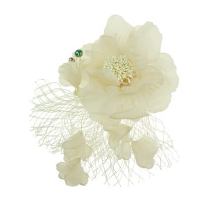 Beige Flower with Netting & Crystal Beads Clip Fascinator