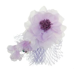 Lilac Flower with Netting & Crystal Beads Clip Fascinator