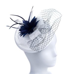 Designer Navy & White Fascinator Headpiece