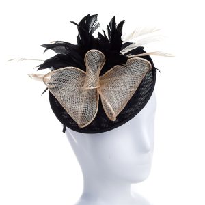 Designer Beige & Black Fascinator Headpiece