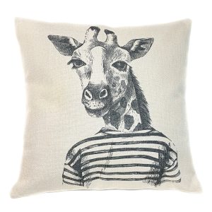 Giraffe in Striped Shirt Cushion