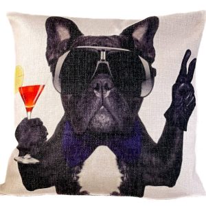 Cocktail Pug Dog Cushion