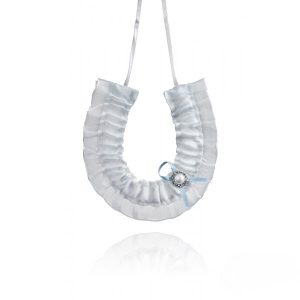 Horseshoe – White Satin with Blue Organza