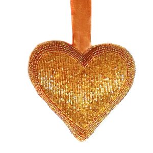 Indian Gold/Orange Beaded Heart
