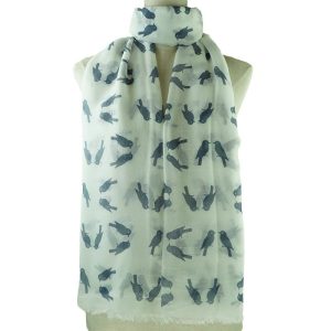 Scarf – Blue Birds on White
