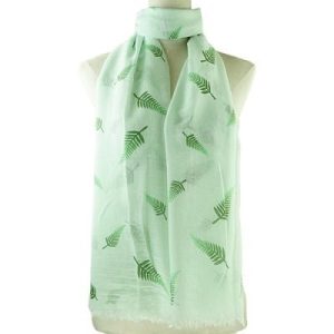 Green Fern Design on Teal Scarf