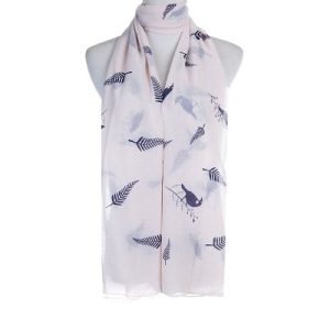 Blue Tui & Fern Scarf on Pink Scarf