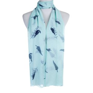 Blue Tui & Fern Scarf on Aqua Scarf