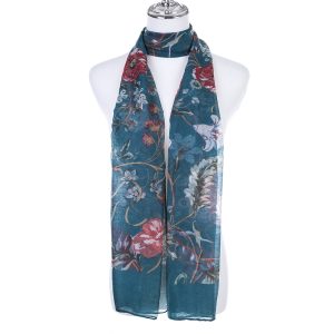 Teal Floral Pattern Lightweight Scarf