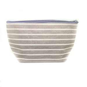 Grey/White Striped Cosmetic Bag