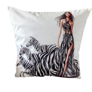 Velvet Lady with Zebras Cushion