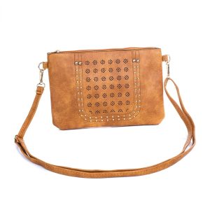 Caramel Stud & Flower Shoulder Bag