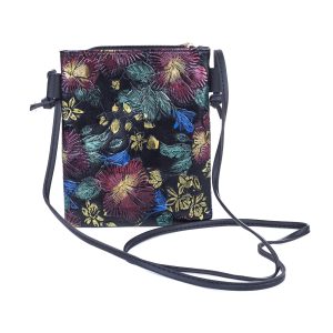 Pink/Black Embossed Floral Crossbody Bag