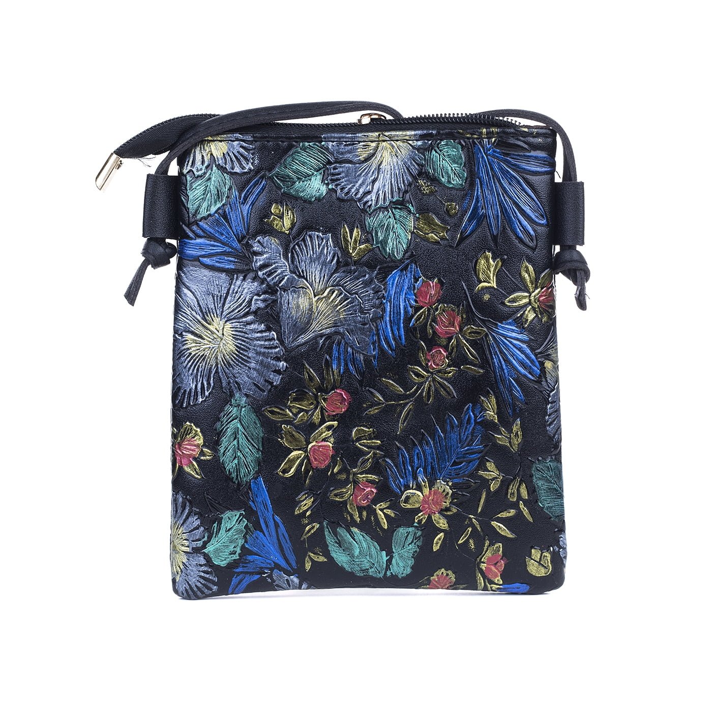 Teal/Black Embossed Floral Crossbody Bag - The Specialty House