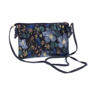 Teal & Black Embossed Floral Crossbody/Shoulder Bag