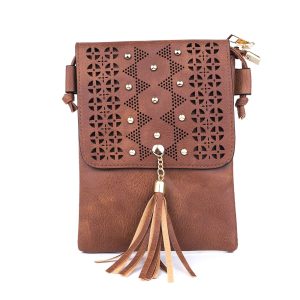 Caramel Mosaic Stud Patterned Crossbody Bag