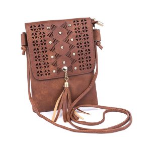 Caramel Mosaic Stud Patterned Crossbody Bag