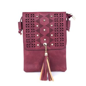 Burgandy Mosaic Stud Patterned Crossbody Bag