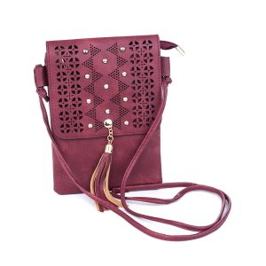 Burgandy Mosaic Stud Patterned Crossbody Bag