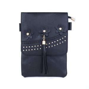 Black Flower Studded Crossbody Bag