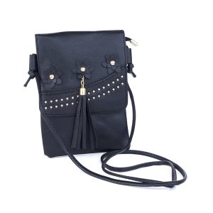 Black Flower Studded Crossbody Bag