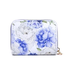 Blue & White Peony Flower Card Holder Wallet