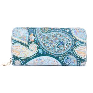 Teal Paisley Design Zipped Wallet
