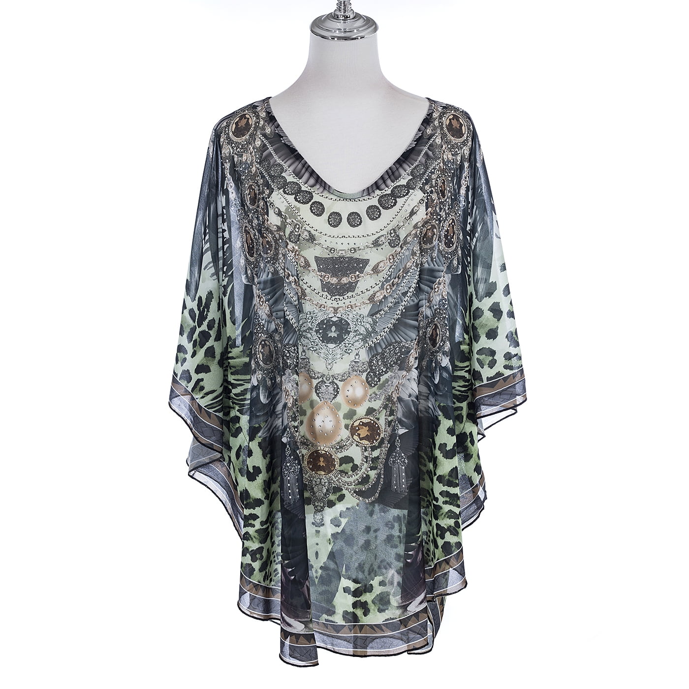 Sheer Kaftan Green/Black with Diamantes - The Specialty House