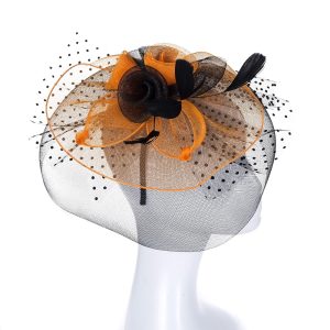 Designer Orange Dotted Flower Fascinator Hat