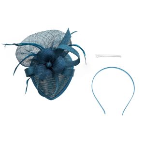 Elegant Dark Teal Bow & Flower Fascinator