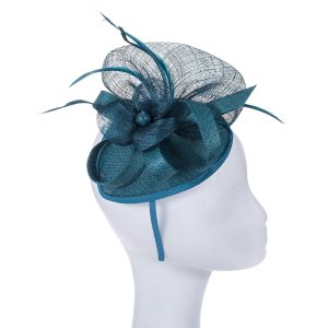 Elegant Dark Teal Bow & Flower Fascinator