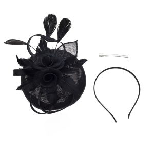 Elegant Black Feather & Flower Fascinator