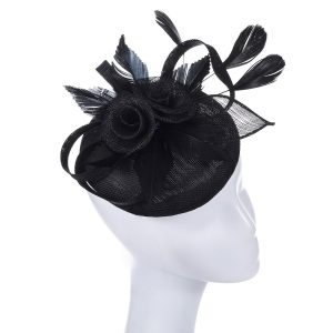 Elegant Black Feather & Flower Fascinator