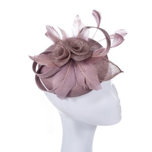 Elegant Dusky Pink Feather & Flower Fascinator