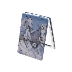 Two White Stallions with Diamantes Compact Mirror