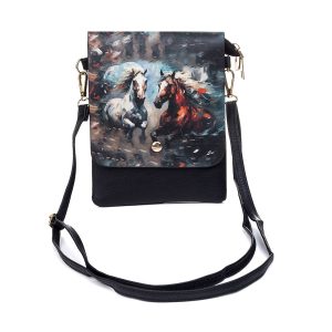Flap Bag – Brown & White Galloping Horses