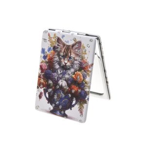 Compact Mirror – Cat with Peonies