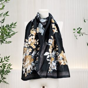 Scarf – Black Floral (Silk Feel)