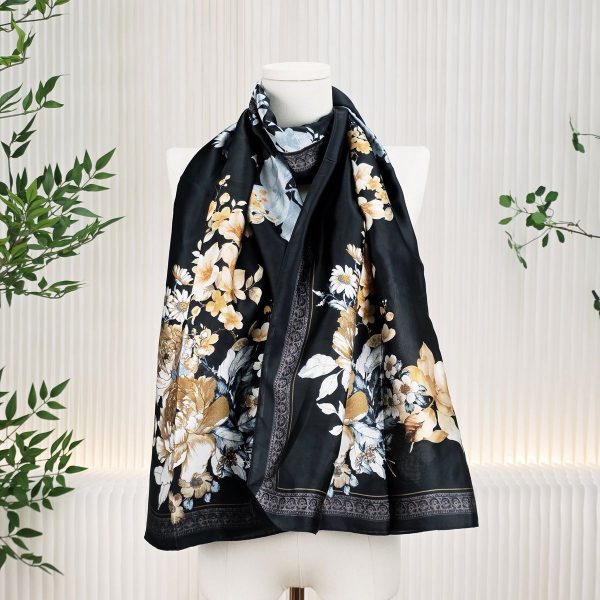 JC Sunny Fashion - JC0707004 Luxurious Silk-Feel Square Scarf--Fuchsia Floral