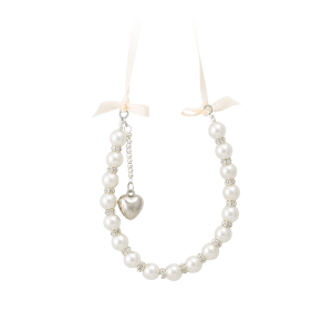 Horseshoe – Pearl with Diamantes & Silver Heart