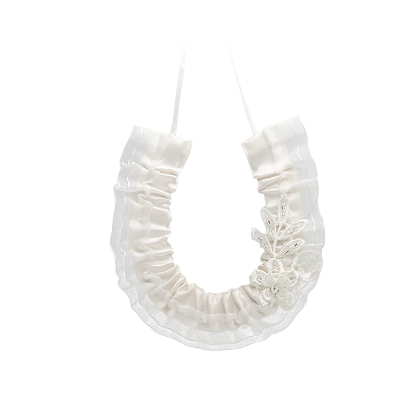 Satin Horseshoe with Lace Flowers & Silver Beaded Leaf - Image 2